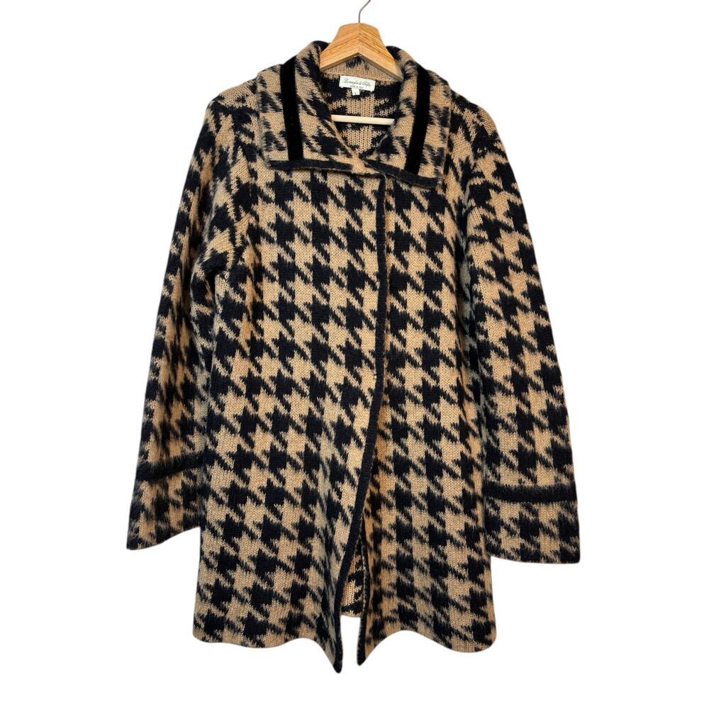 Le Maglie di Sofia Italian Wool Cardigan Sz Large Houndstooth Print Chunky Knit